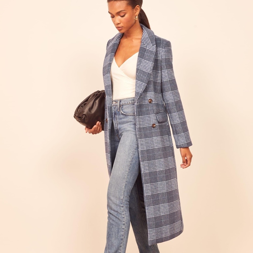 Reformation blue plaid coat never worn!!
